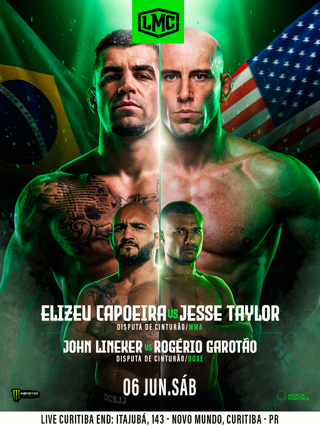 Elizeu Capoeira vs Jesse Taylor — Main Event MMA, Liga Monstro Combate, Curitiba 06 Jun 2026
